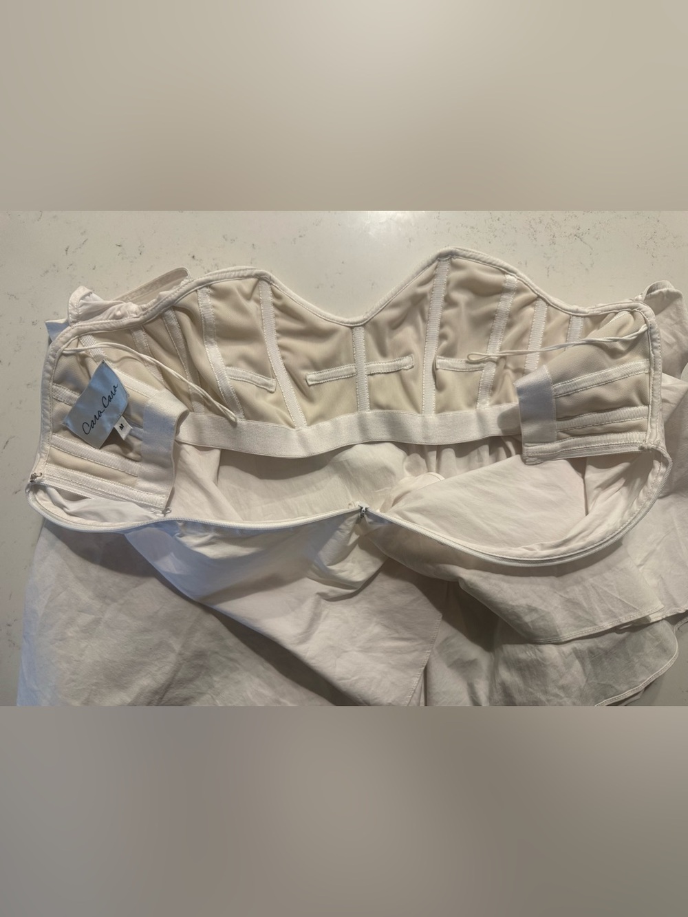 Cara Cara White Corset Off Shoulder Puff Sleeve Top Shirt Size M Cotton Blend - Picture 7 of 13